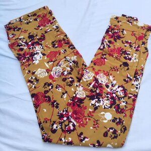 Disney OS One Size Leggings LulaRoe Floral Roses Hidden Mickey Minnie Yellow